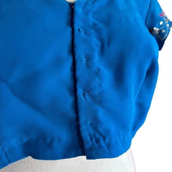 Womens Top Size Medium Blue Handmade Detailed Embroidery Crop Open Back Handsew - Picture 3 of 8